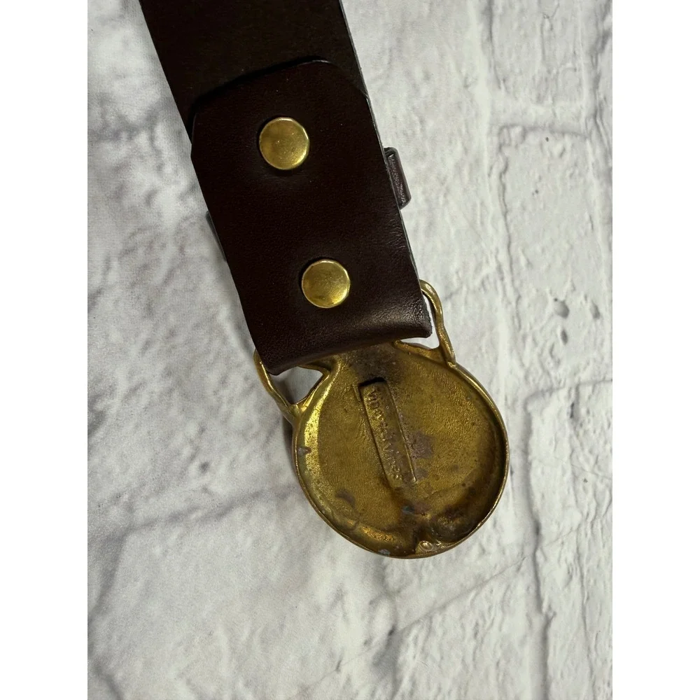 Vineyard Vines Belt Mens 38 Brown Good Fly Fishing Reel Buckle Leather USA Made